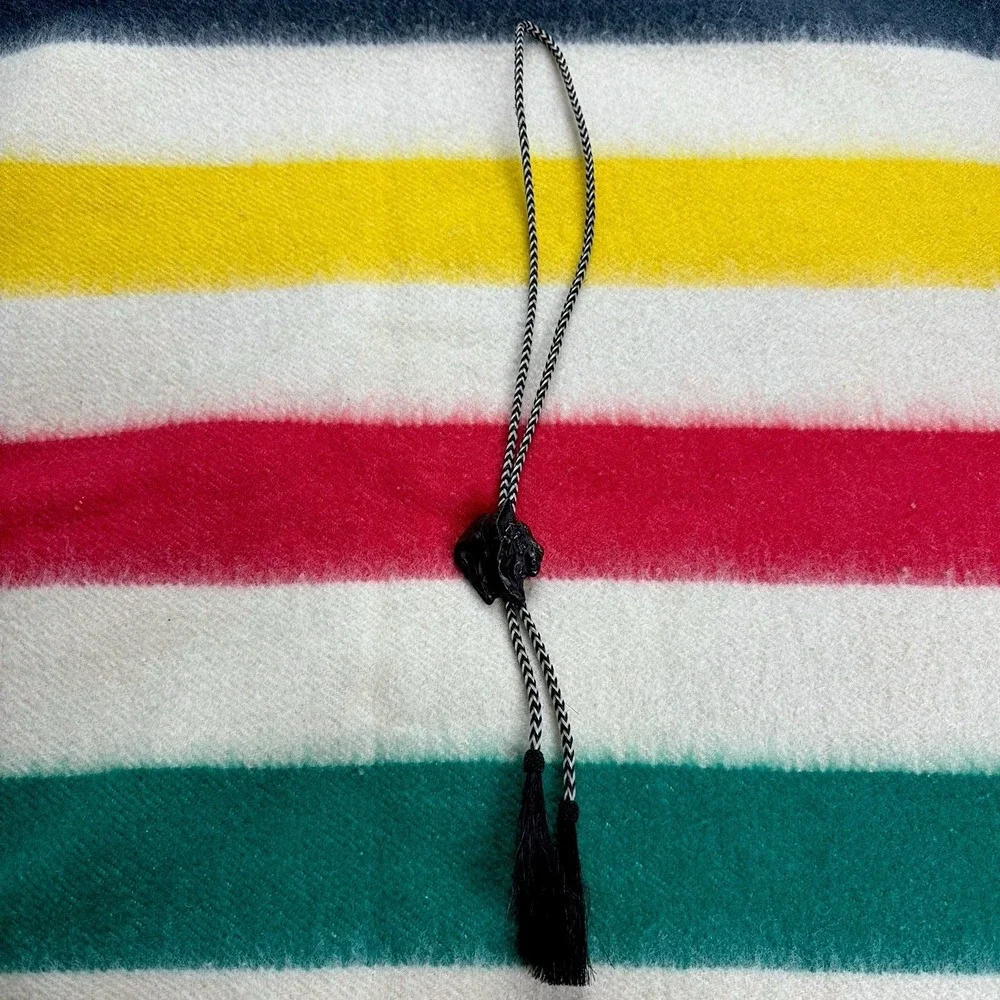 Vintage 2001 Prix de West Art Kenneth Bunn Signed Bronze Lynx Bolo Tie NAWA Rare